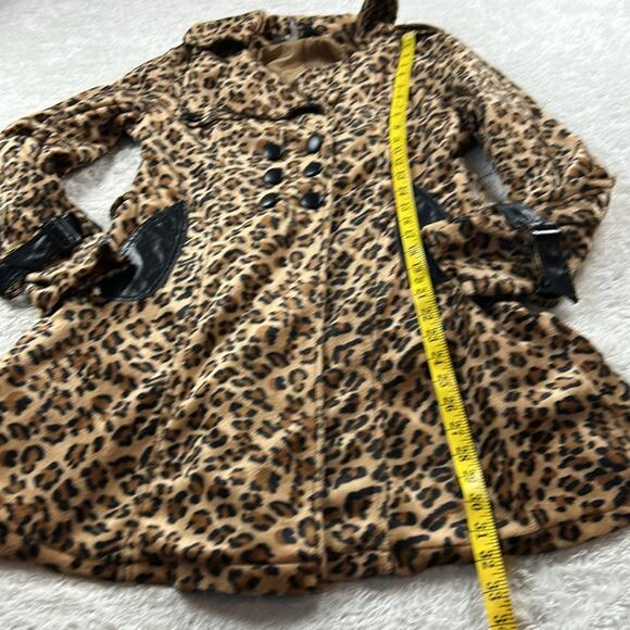Neslay leopard  and faux leather belted peacoat, size small - Picture 4 of 9